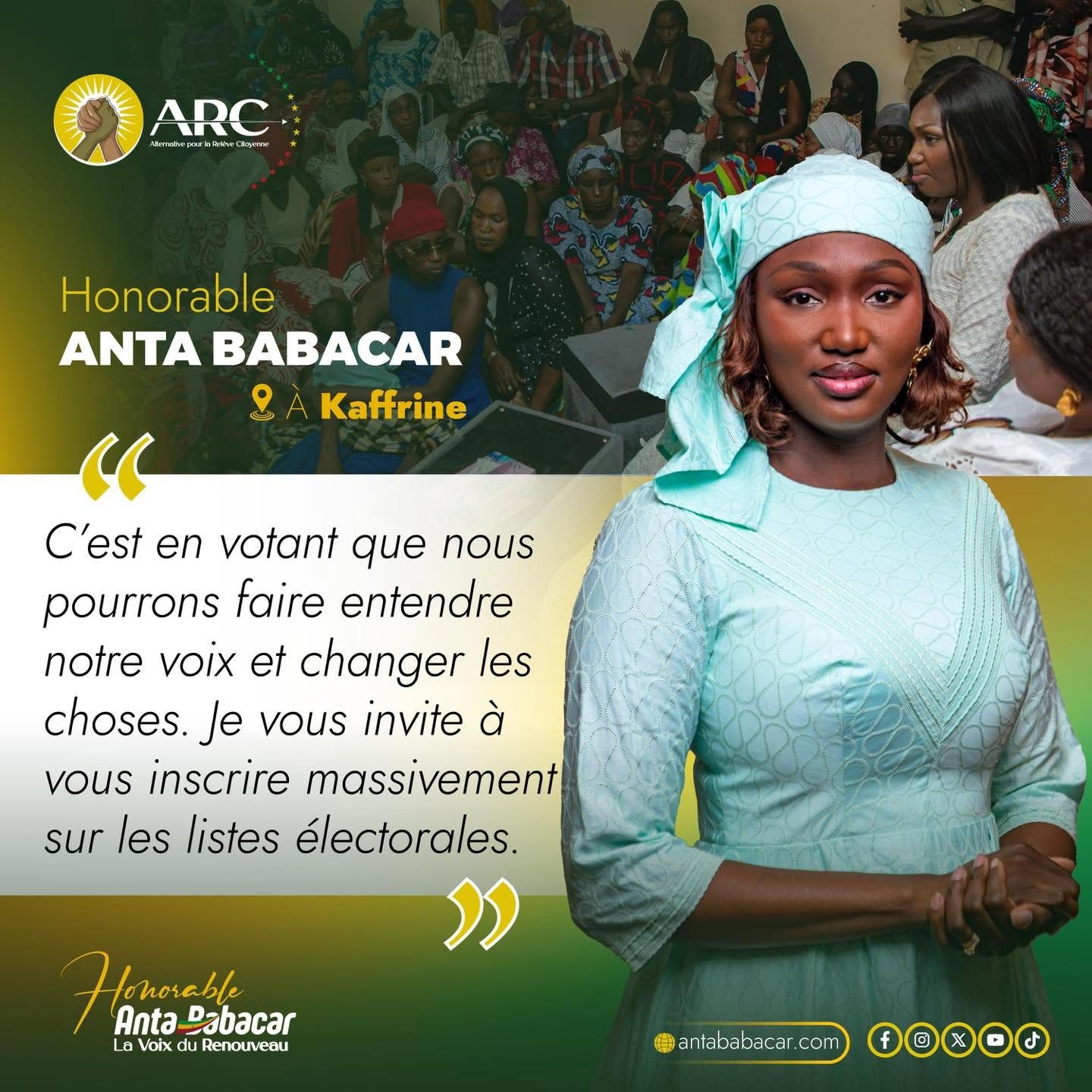 Citation de l'Honorable Anta Babacar à Kaffrine — inscription massive sur les listes électorales